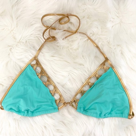 Victoria's Secret Other - VICTORIA SECRET Blue and Gold Triangle Bikini Top